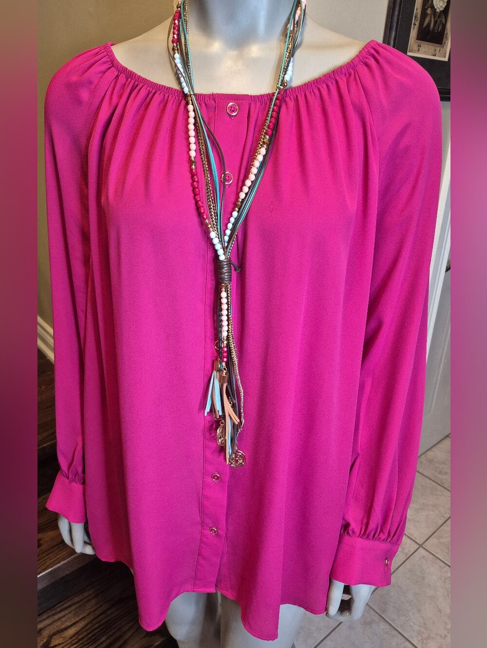 Isaac Mizrahi Fuchsia Button-Front Women's Tunic